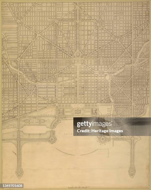 Plate 110 from The Plan of Chicago, 1909: Chicago. Plan of the Complete System of Street Circulation; Railway Stations; Parks, Boulevard Circuits and...