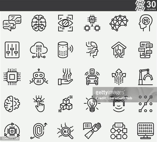 artificial intelligence line icons - genius icon stock illustrations