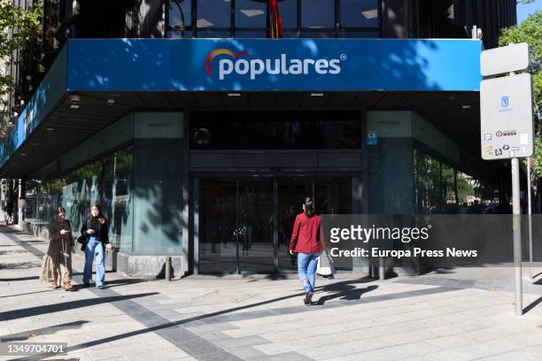 Facade of the headquarters of the PP, at number 13 of Genova street, on 28 October, 2021 in Madrid, Spain. The National Court has sentenced the...