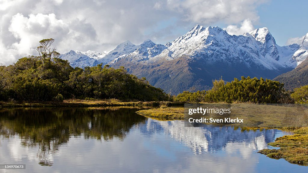 Mountain reflection in island