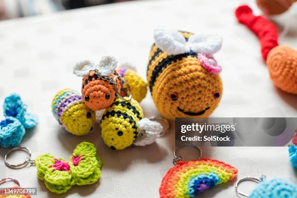 crocheted keyrings - eccentric hobby stock pictures, royalty-free photos & images