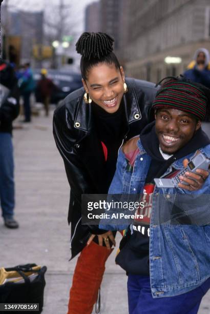 Rapper Monie Love appears with rapper Bushwick Bill in a portrait taken on the set of the film "Who's The Man?" on December 10, 1992 in New York City.