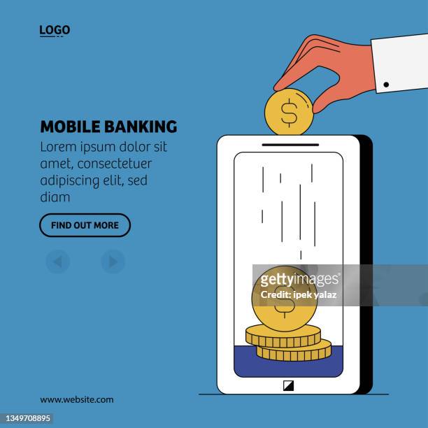 mobile banking. concept for banner, website design or landing web page, flat design, illustration. - mobile landing page stock illustrations