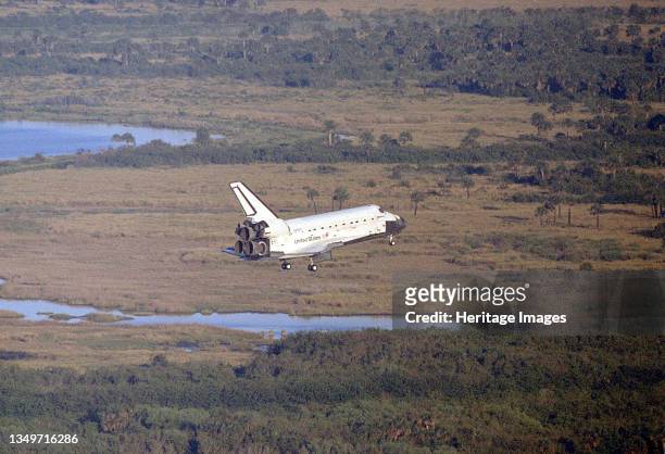 Landing, Florida, USA, 1993. A four-million-mile journey draws to a flawless ending as the orbiter Discovery lands at Kennedy Space Center's Shuttle...