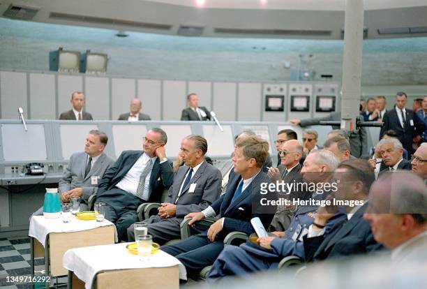 President John F Kennedy at the Kennedy Space Center in Florida, USA, September 11, 1962. A briefing is given by Major Rocco Petrone to the president...