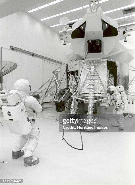 Apollo 13 Astronauts Practice Moonwalk at KSC, Florida, USA, 1970. Apollo 13 astronauts James A. Lovell and Fred W. Haise, Jr., during practice...