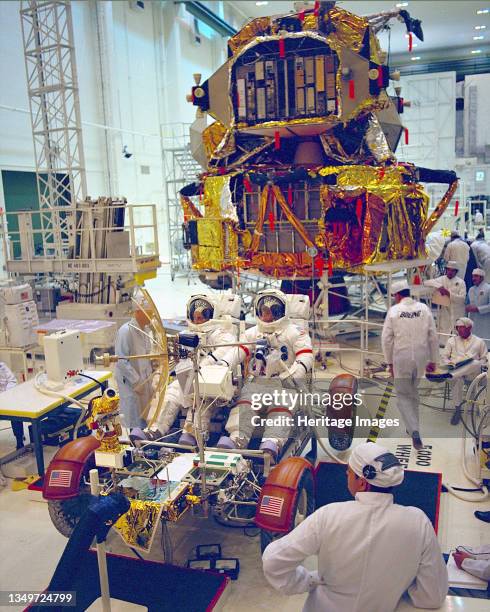 Apollo 17 Astronaut Training, Florida, USA, 1972. Apollo 17 Commander Eugene A. Cernan and Lunar Module Pilot Harrison H. Jack Schmitt are preparing...