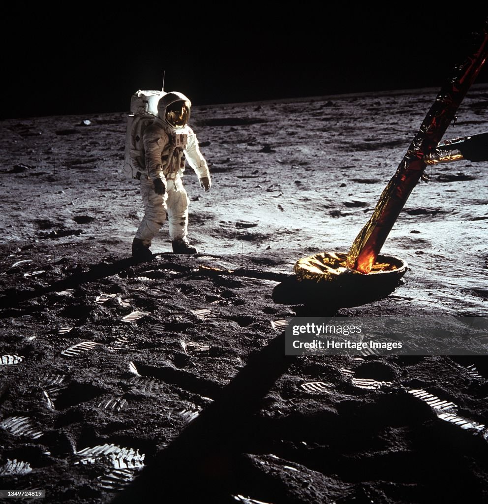 Buzz Aldrin By The Leg Of The Lunar Module
