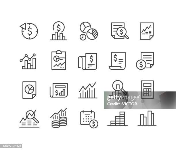 stockillustraties, clipart, cartoons en iconen met fiscal year icons - classic line series - geld verdienen