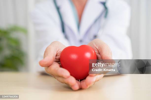 unrecognizable doctor holding red heart shape in hands. - donation stock pictures, royalty-free photos & images