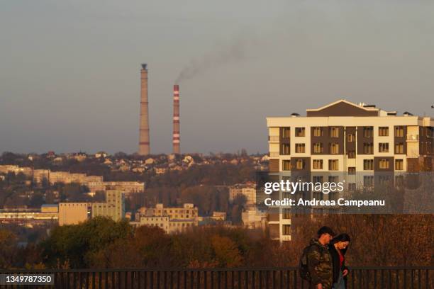 Smoke comes out from one of the towers of Termoelectrica, the producer and supplier of thermal and electric energy on October 28, 2021 in Chisinau,...