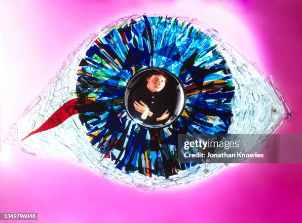 portrait of man in glass eye sculpture - glass sculpture stock pictures, royalty-free photos & images