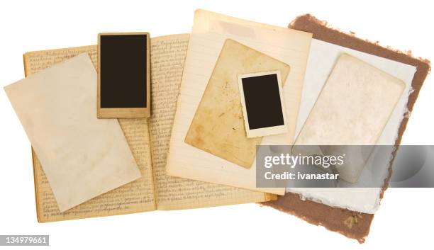 scrapbook background with vintage photos - old diary stock pictures, royalty-free photos & images