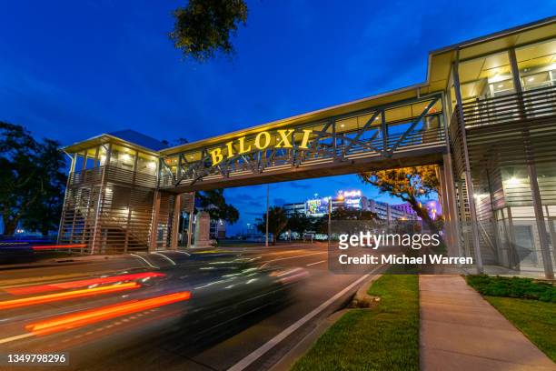 biloxi, mississippi road sign bridge - biloxi stock pictures, royalty-free photos & images