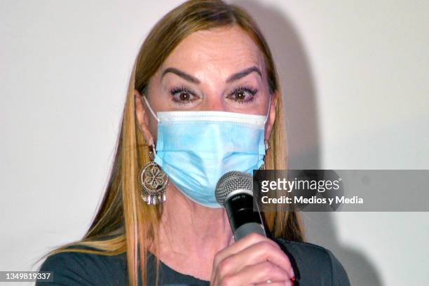 Gabriela Goldsmith speaks during a press conference at Casa del Actor on October 28, 2021 in Mexico City, Mexico.