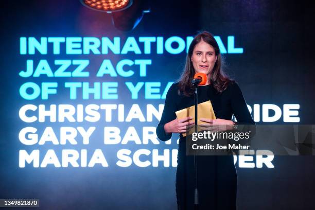 Johanna Konta presents the 'International Jazz Act of the Year Award' during the Jazz FM Awards at Under The Bridge on October 28, 2021 in London,...