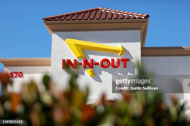 The In-n-Out logo is displayed on the front of an In-n-Out restaurant on October 28, 2021 in Pleasant Hill, California. Contra Costa county health...