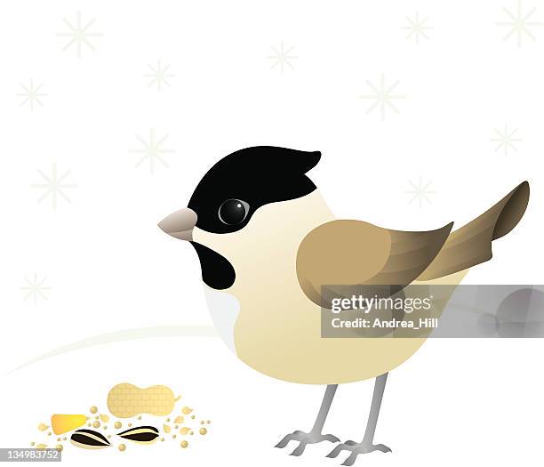 stockillustraties, clipart, cartoons en iconen met chickadee - bird seed