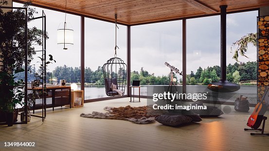 Cozy Lake House Living Room With Lake View Cozy Lake House Living Room With Lake View