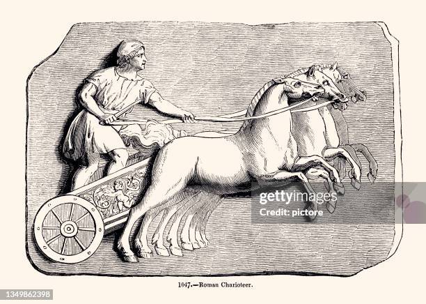 stockillustraties, clipart, cartoons en iconen met antique chariot racing (xxxl) - chariot