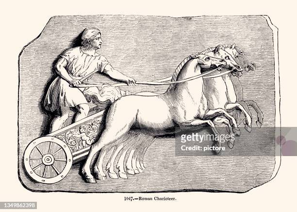 ilustrações de stock, clip art, desenhos animados e ícones de antique chariot racing (xxxl) - arte cultura e espetáculo