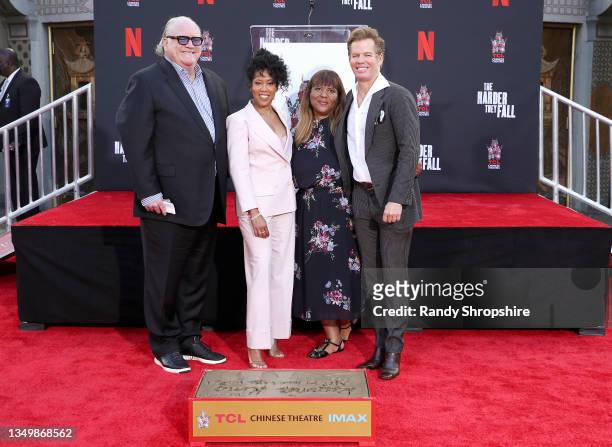 John Carrabino, Reina King, Lorrie Bartlett, and Chuck James attend the Hand and Footprint Ceremony at TCL Chinese Theatre on October 28, 2021 in...