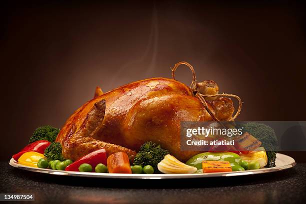 baked chicken - chicken dinner stock pictures, royalty-free photos & images