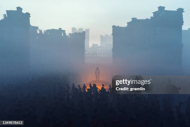 man standing in crowds of zombies - dust dark bildbanksfoton och bilder