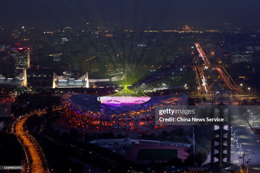 Venues for Beijing 2022 Winter Olympics Illuminated At Night