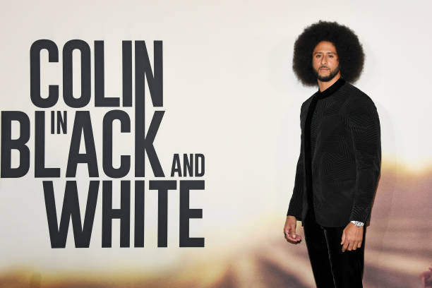 Colin Kaepernick attends the Premiere of Netflix's "Colin In Black And White" at Academy Museum of Motion Pictures on October 28, 2021 in Los...