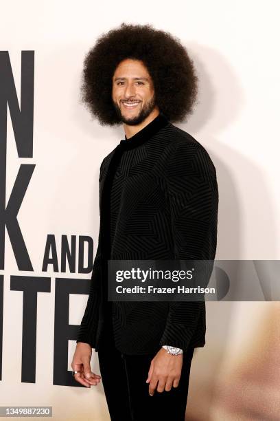 Colin Kaepernick attends the Premiere of Netflix's "Colin In Black And White" at Academy Museum of Motion Pictures on October 28, 2021 in Los...