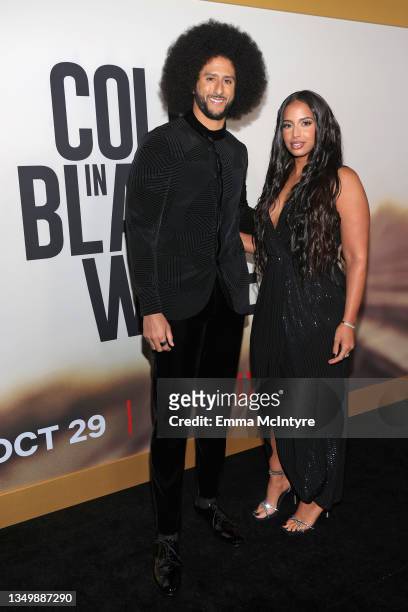 Colin Kaepernick and Nessa Diab attend the Premiere of Netflix's "Colin In Black And White" at Academy Museum of Motion Pictures on October 28, 2021...