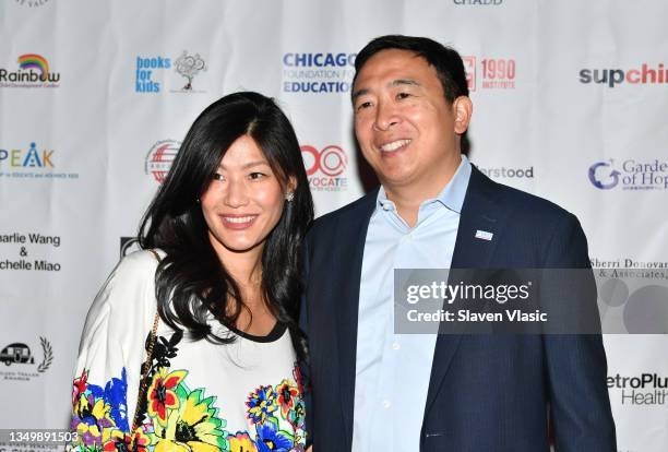 Evelyn Yang and Andrew Yang attend the New York premiere of 'Confetti' at AMC Loews Lincoln Square on October 28, 2021 in New York City.