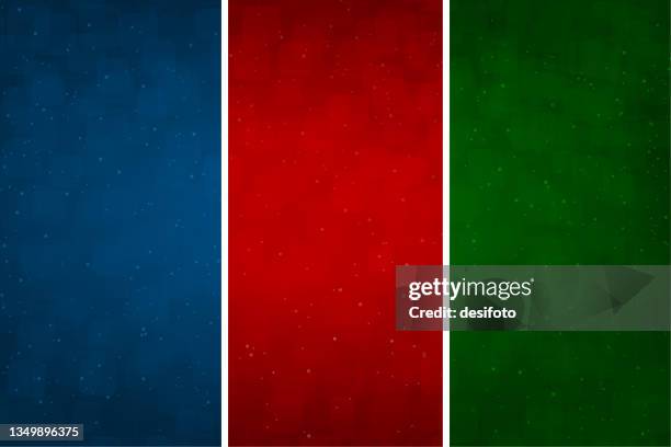 illustrazioni stock, clip art, cartoni animati e icone di tendenza di illustrazione vettoriale orizzontale di uno sfondo vuoto vuoto diviso o diviso in più colori con tre divisioni verticali rosso, blu navy di mezzanotte scuro scuro scuro e verde scuro brillante a contrasto con i colori natalizi - porta scorrevole