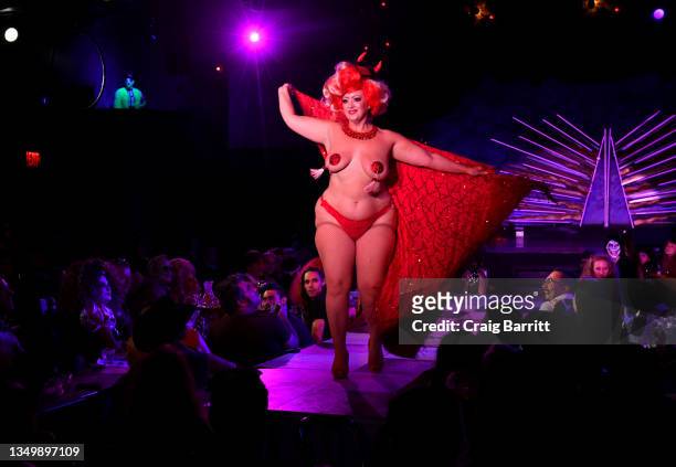 Miss Dirty Martini performs onstage as Honey Birdette celebrates Halloween at Bartschland on October 28, 2021 in New York City.