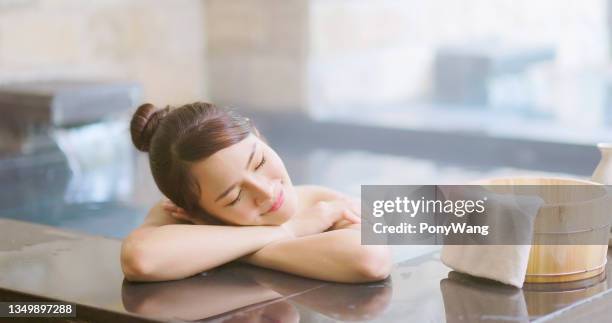 woman relax in hot spring - varm källa bildbanksfoton och bilder