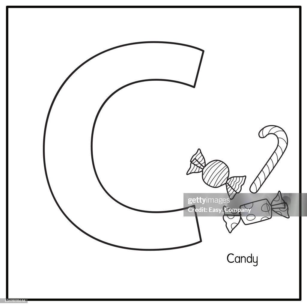 Vector illustration of Candy with alphabet letter C Upper case or capital letter for children learning practice ABC
