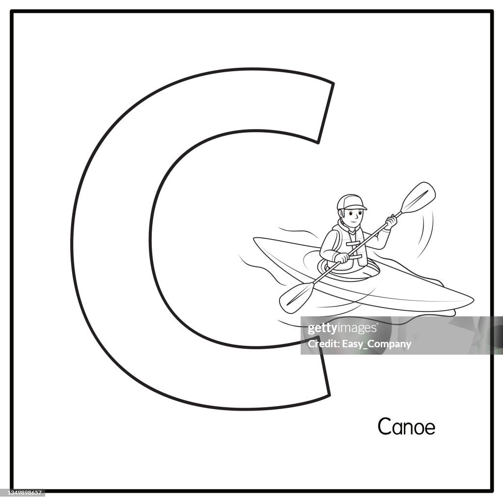 Vector illustration of Canoeing with alphabet letter C Upper case or capital letter for children learning practice ABC