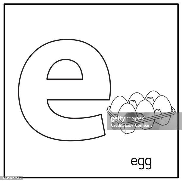 vector illustration of egg with alphabet letter e lower case for children learning practice abc - egg shell stock illustrations