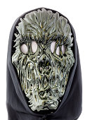 Metallic Gold Hooded Ghoul Mask Isolated Against White Background