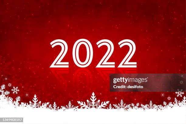 white colored snowflakes at the bottom of a dark vibrant red maroon horizontal festive vector backgrounds with text 2022 for happy new year - new year's day stock illustrations