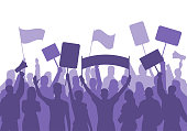 Activists protest. Political riot sign banners, people holding protests placards and manifestation banner.  activist strike, ecological meeting or feminist demonstration