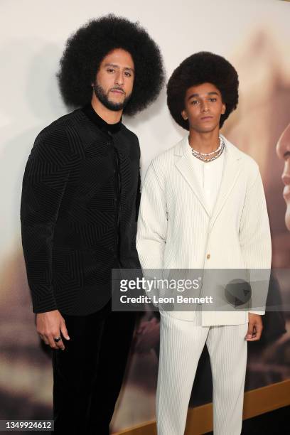 Colin Kaepernick and Jaden Michael attend the Netflix Limited Series "Colin in Black and White" Premiere at Los Angeles County Museum of Art on...