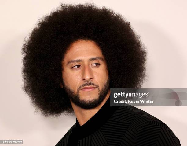 Colin Kaepernick arrives at the Los Angeles premiere of Netflix's "Colin In Black And White" at Academy Museum of Motion Pictures on October 28, 2021...