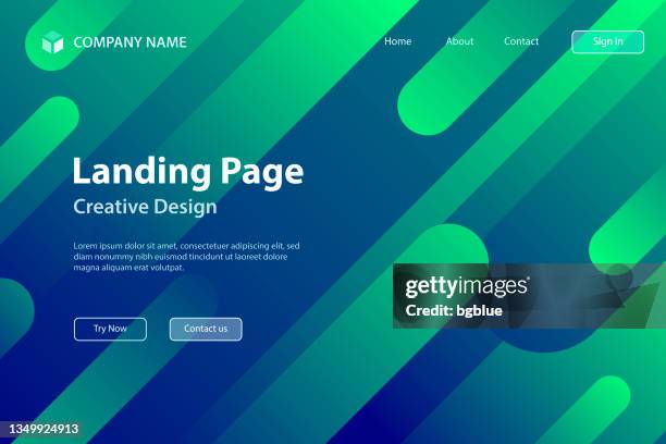 landing page template - abstract design with geometric shapes - trendy green gradient - green background stock illustrations