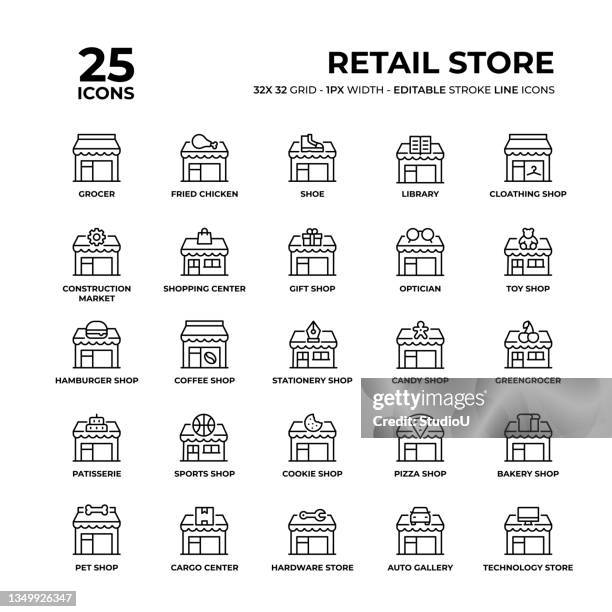 ilustrações, clipart, desenhos animados e ícones de conjunto de ícones da linha de loja de varejo - loja de animais de estimação