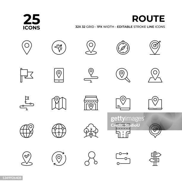 symbolsatz für routenlinie - richtung stock-grafiken, -clipart, -cartoons und -symbole