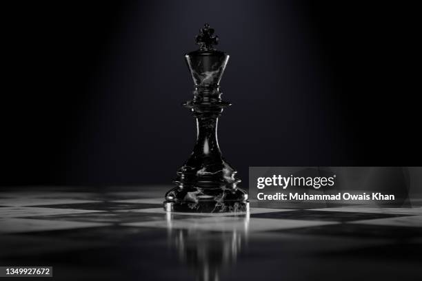 king chess piece on a chessboard - chess king stockfoto's en -beelden