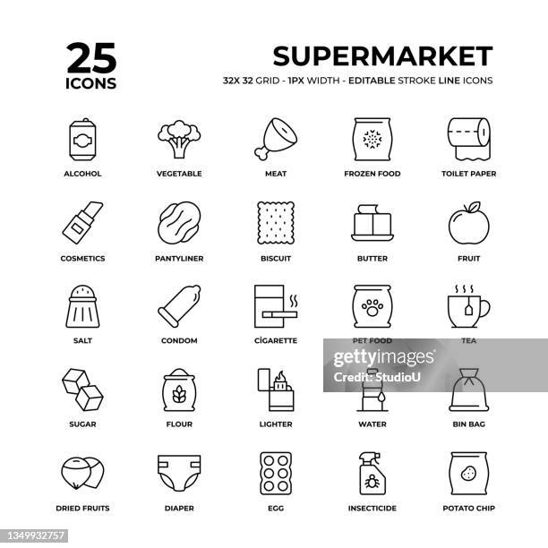 supermarkt line icon set - zucker stock-grafiken, -clipart, -cartoons und -symbole