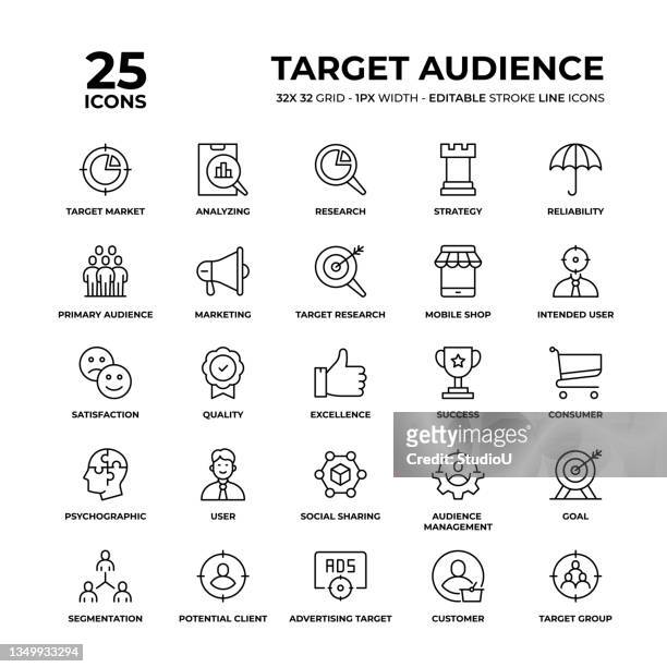 target audience line icon set - marketing technology stock illustrations
